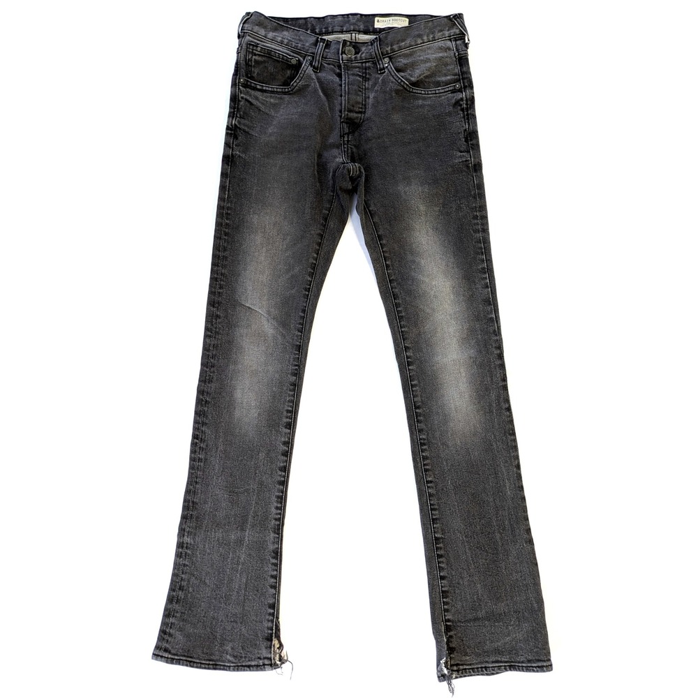 H&M &Drain Bootcut Jeans Mens 29 Faded Black Low Waist Button Fly Frayed Hem